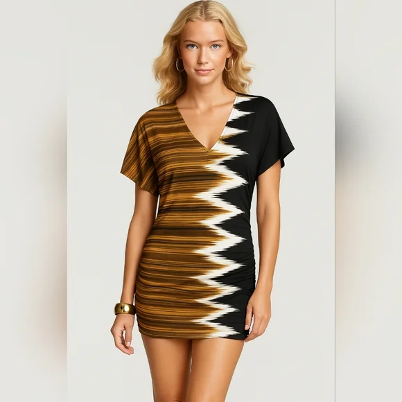 Carmen Marc Valvo Deco Zig Zag Kimono Swim Cover-Up - Picture 1 of 11